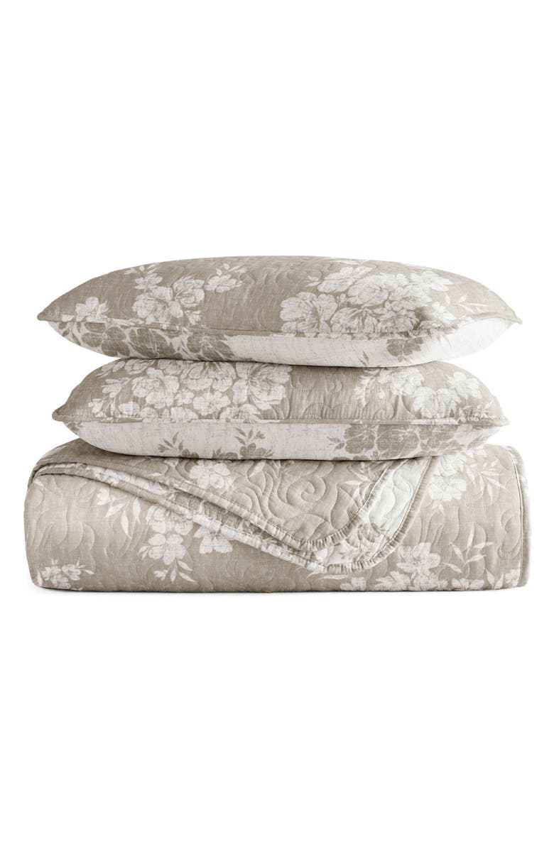 HOMESPUN Pattern Reversible Quilt & Sham Set, Main, color, Distressed Taupe