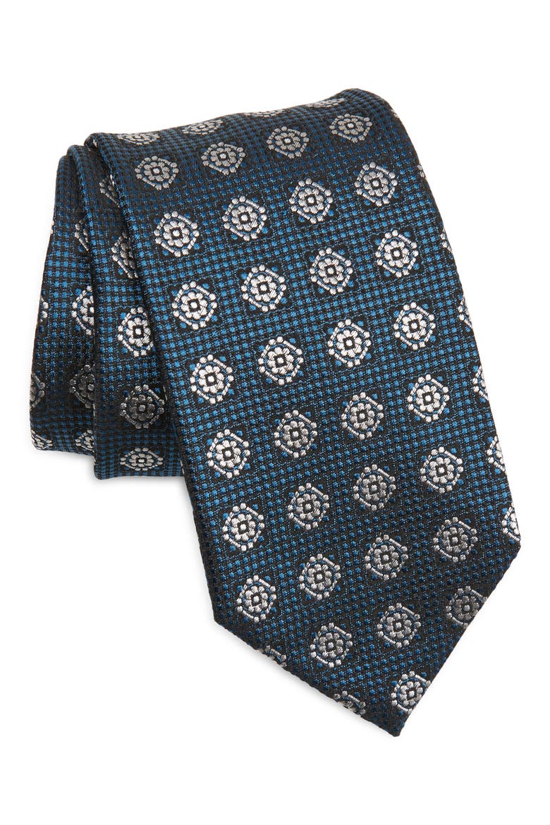 Floral Medallion Silk Tie, Main, color, DARK GREEN FAN