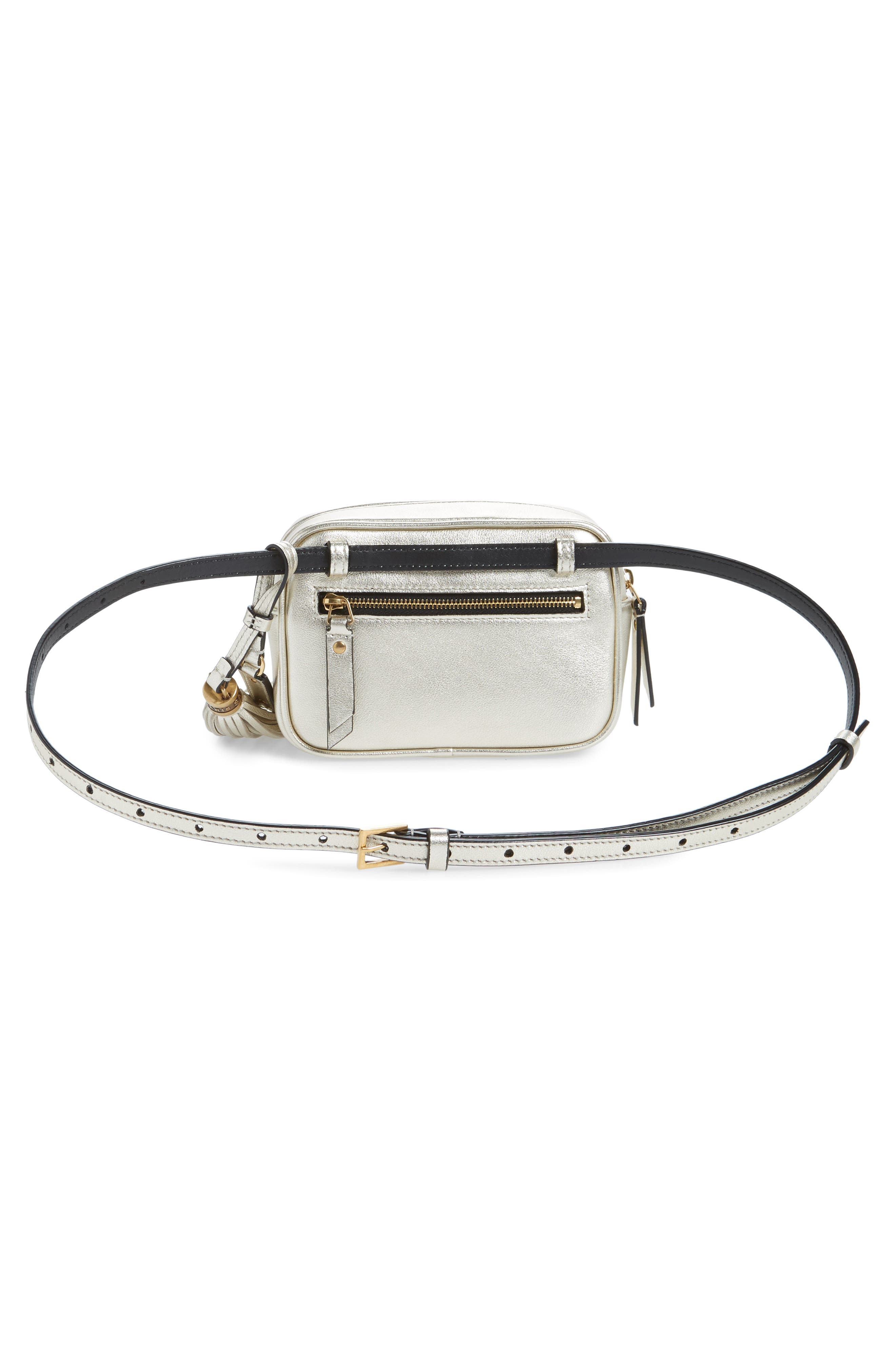 Saint Laurent Lou Lou Metallic Calfskin Leather Belt Bag with Tassel, Alternate, color, 