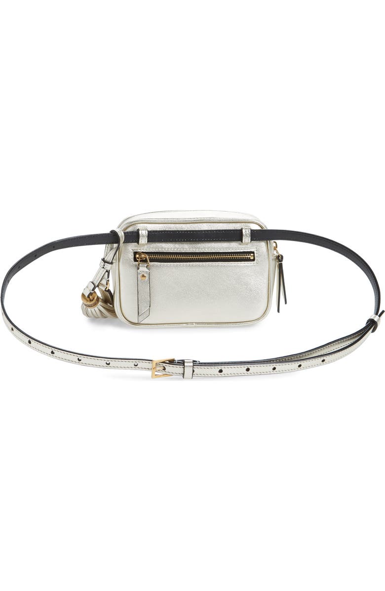 Saint Laurent Lou Lou Metallic Calfskin Leather Belt Bag with Tassel, Alternate, color,