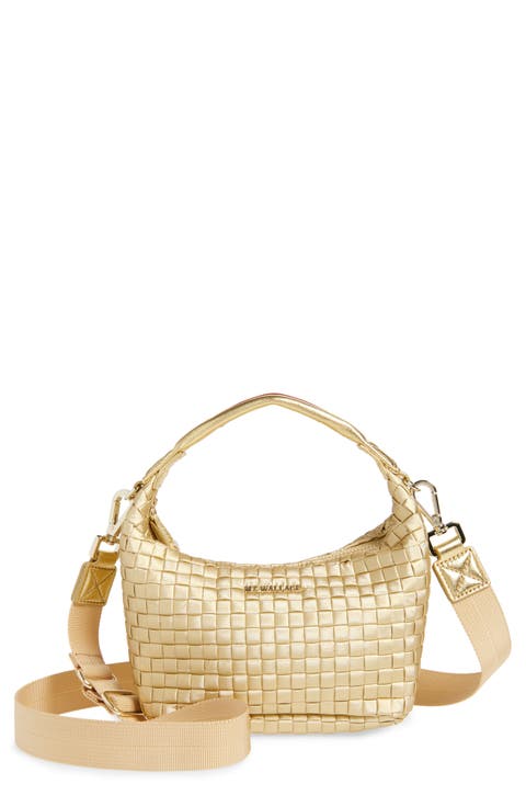 Mini Metallic Woven Top Handle Hobo Bag