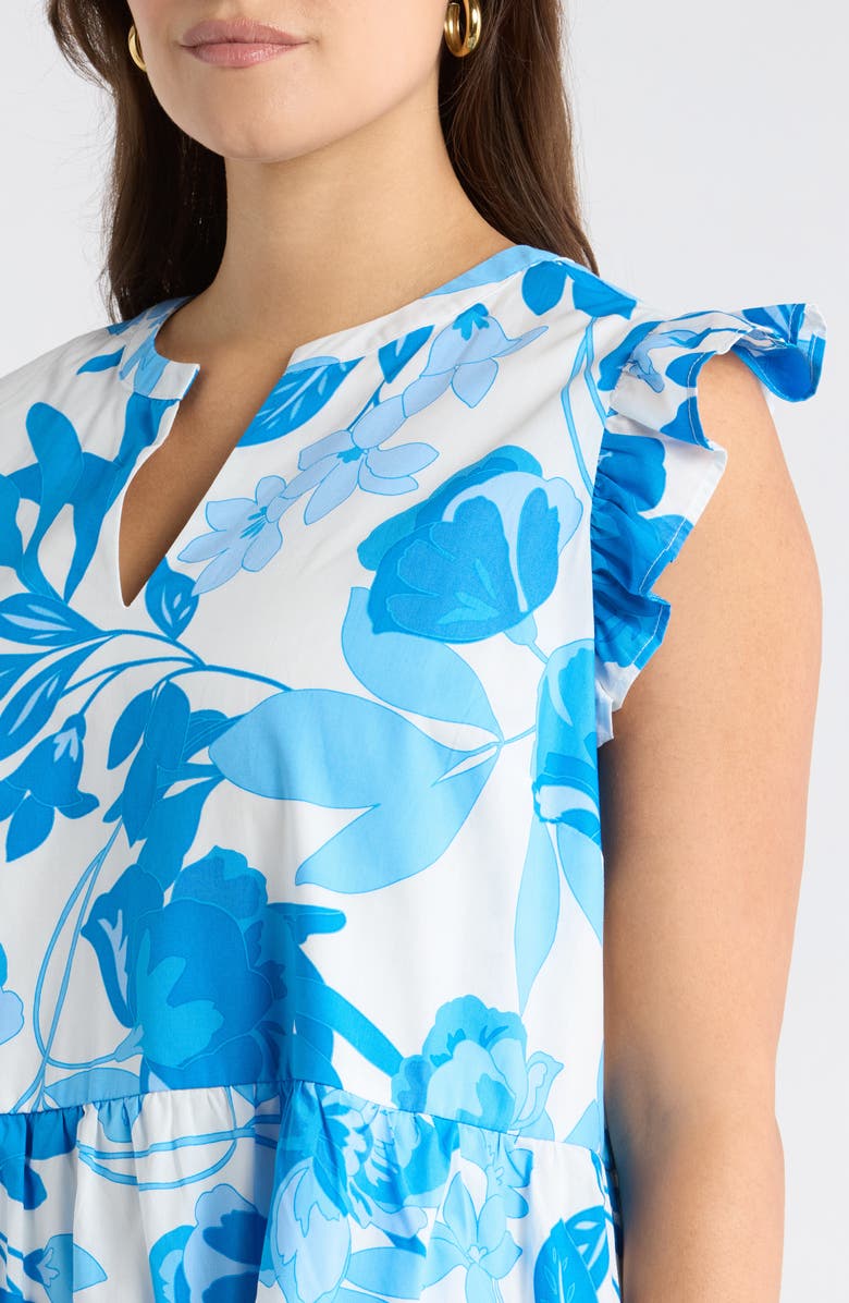 SUGARLIPS Darien Floral Kass Ruffle Minidress, Alternate, color, Wht-Blues-Combo