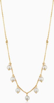 Oradina 14K Yellow Gold Pearl Girl Station Necklace