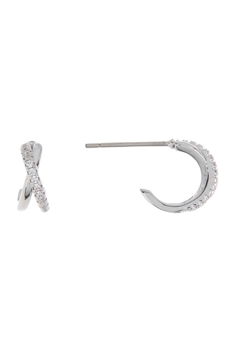 Gold or Silver-Tone Pave CZ Twist Huggie Hoop Earrings, Main, color, CLEAR- SILVER
