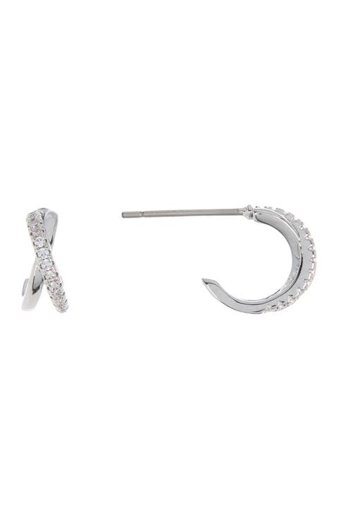 Gold or Silver-Tone Pave CZ Twist Huggie Hoop Earrings