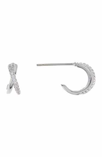 NORDSTROM RACK Gold or Silver-Tone Pave CZ Twist Huggie Hoop Earrings