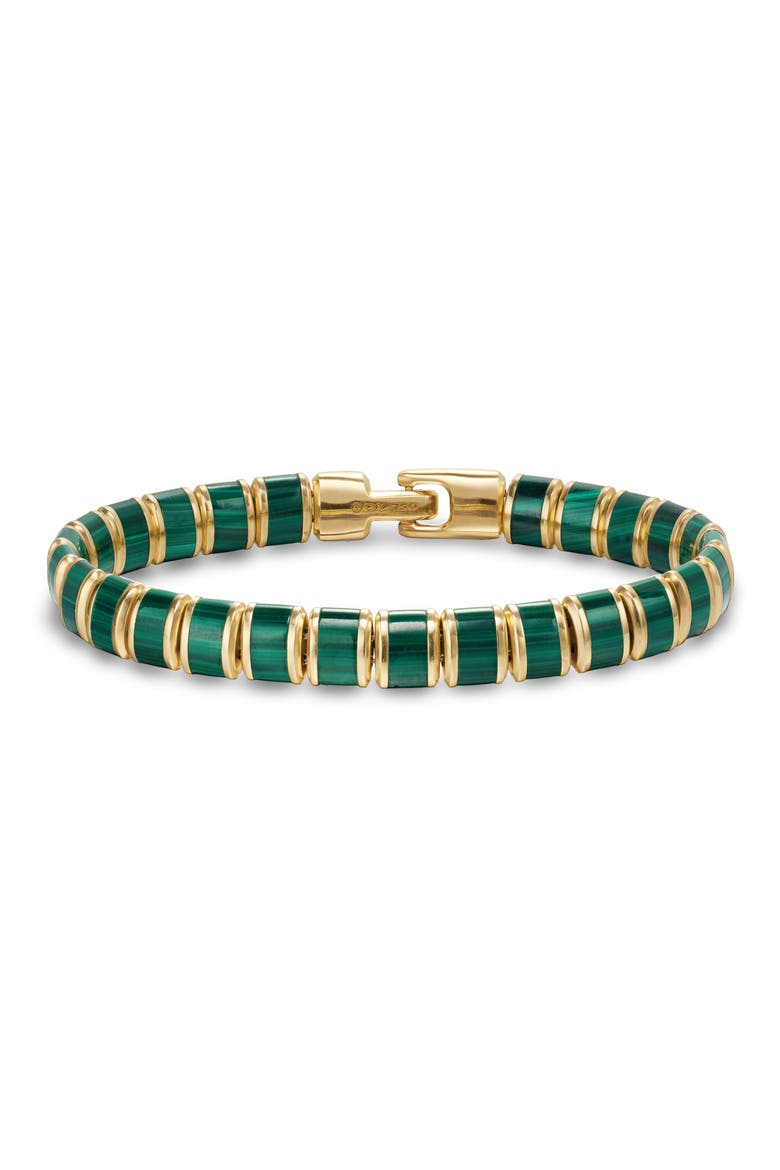 Men's Spiritual Beads Flat Bead Bracelet in 18K Yellow Gold with Lapis, 8mm, Main, color, MALACHITE