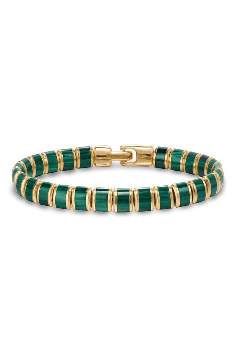 David Yurman Men's Spiritual Beads Flat Bead Bracelet in 18K Yellow Gold with Lapis, 8mm, Main, color, Malachite