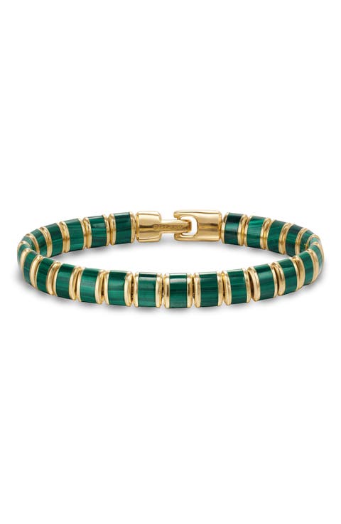 Men's Spiritual Beads Flat Bead Bracelet in 18K Yellow Gold with Lapis, 8mm