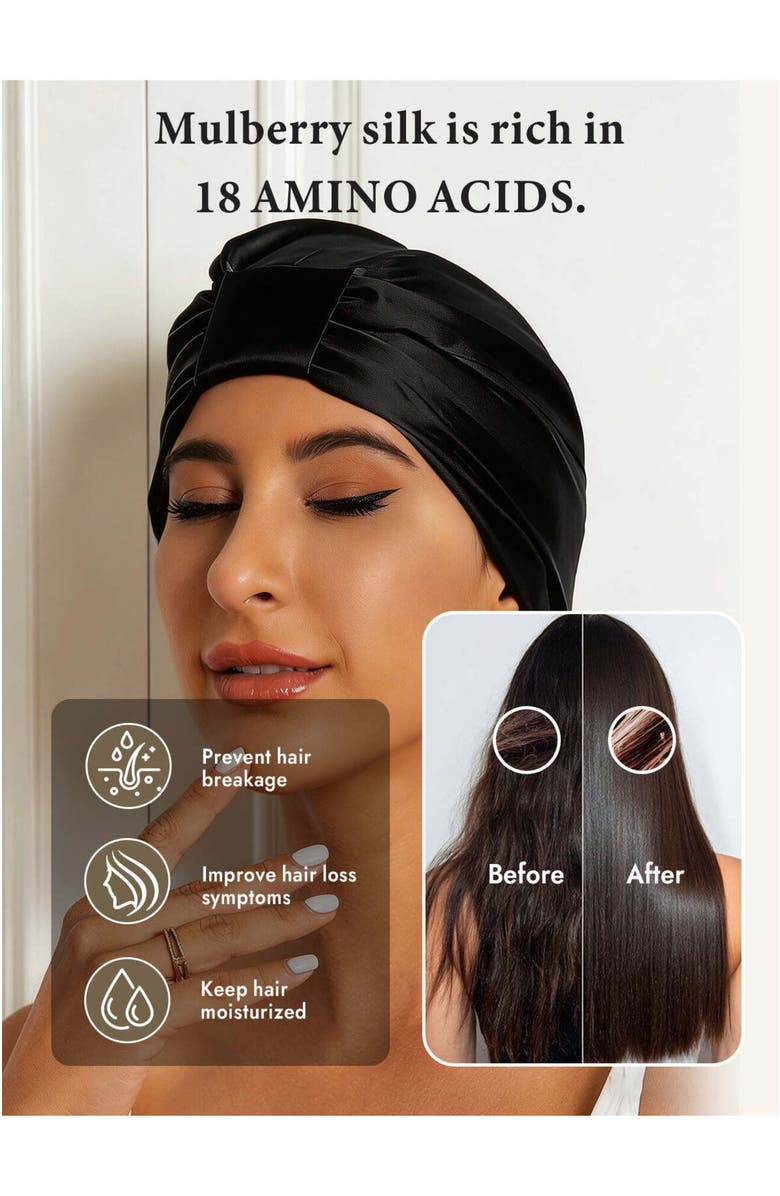 SILKSILKY Pure Silk Double Layer Night Bonnet, Alternate, color, Black