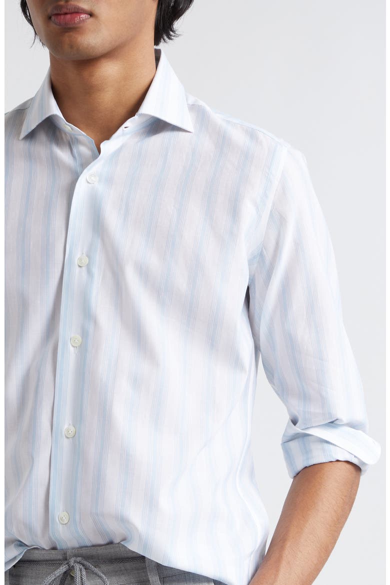 Stripe Cotton & Linen Button-Up Shirt, Alternate, color, BABY BLUE