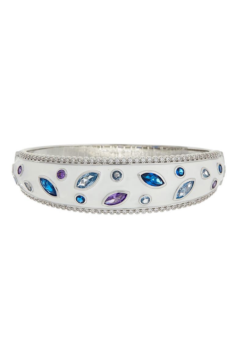 Enamel Topaz Bangle, Main, color, WHITE/ SILVER