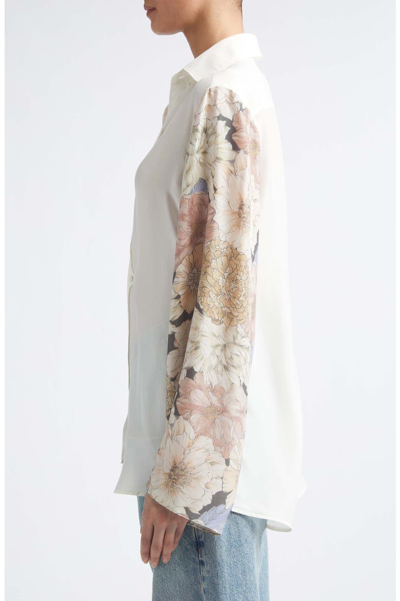 Floral Sleeve Silk Button-Up Shirt, Alternate, color, IVORY