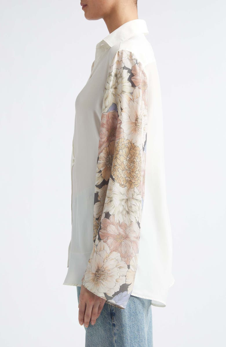 Maison Margiela Floral Sleeve Silk Button-Up Shirt, Alternate, color, Ivory