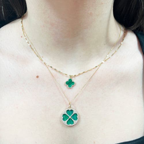 The Lovery Fine Jewelry Malachite Diamond Clover Charm In Green