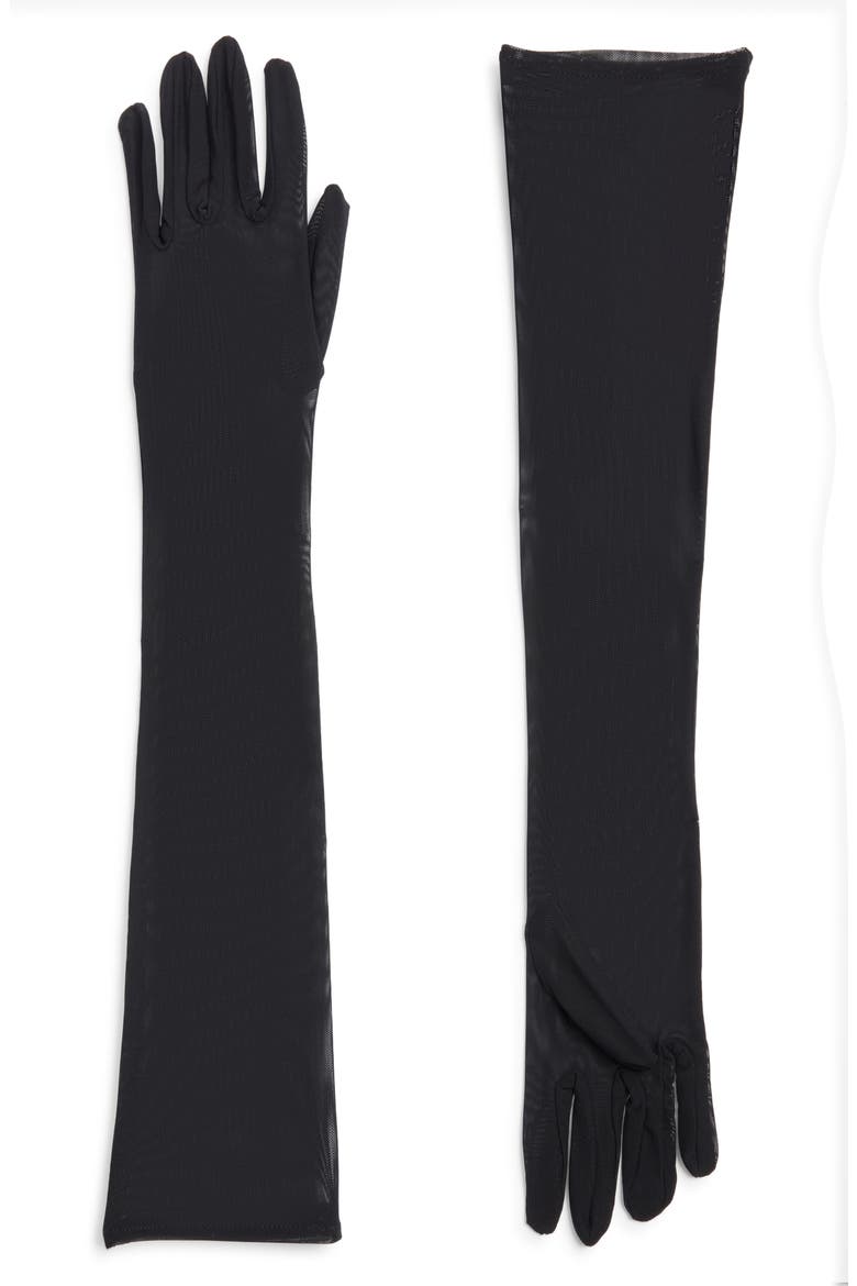 Lily Long Mesh Gloves, Main, color, BLACK