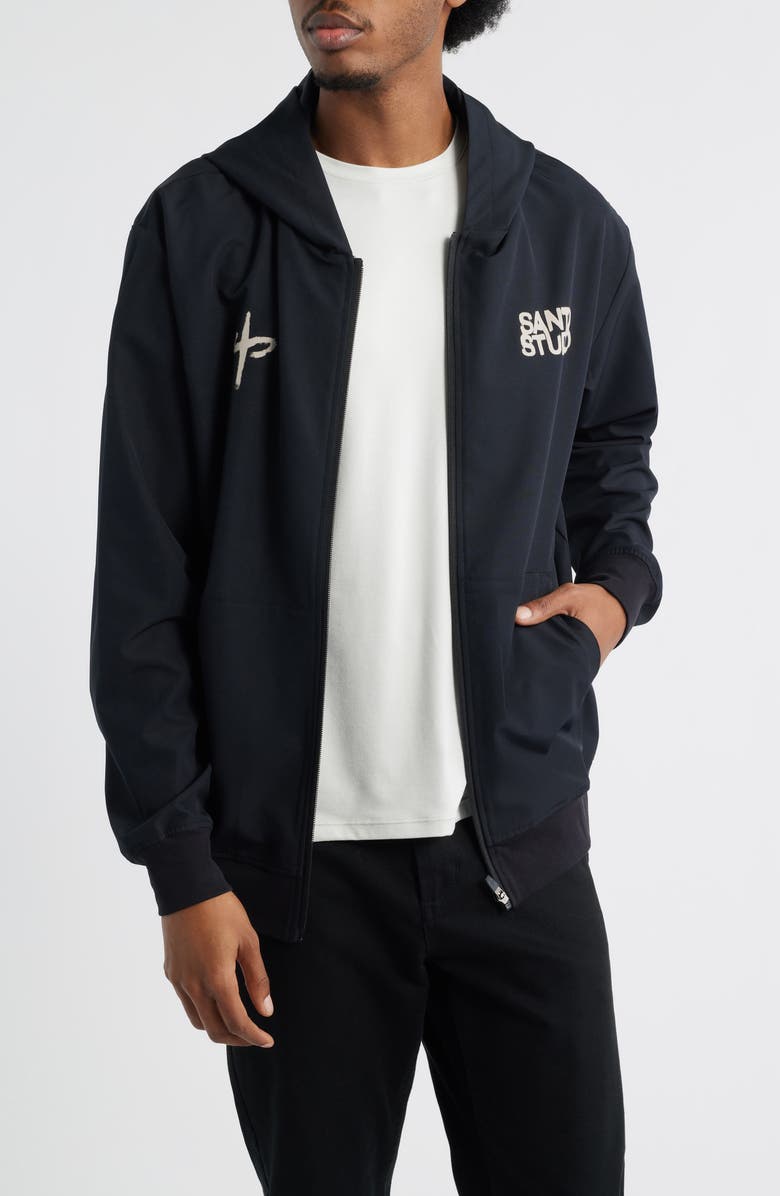 SANTO STUDIO Tempo Bold Luke Tech Water Resistant Hooded Jacket, Main, color, Black