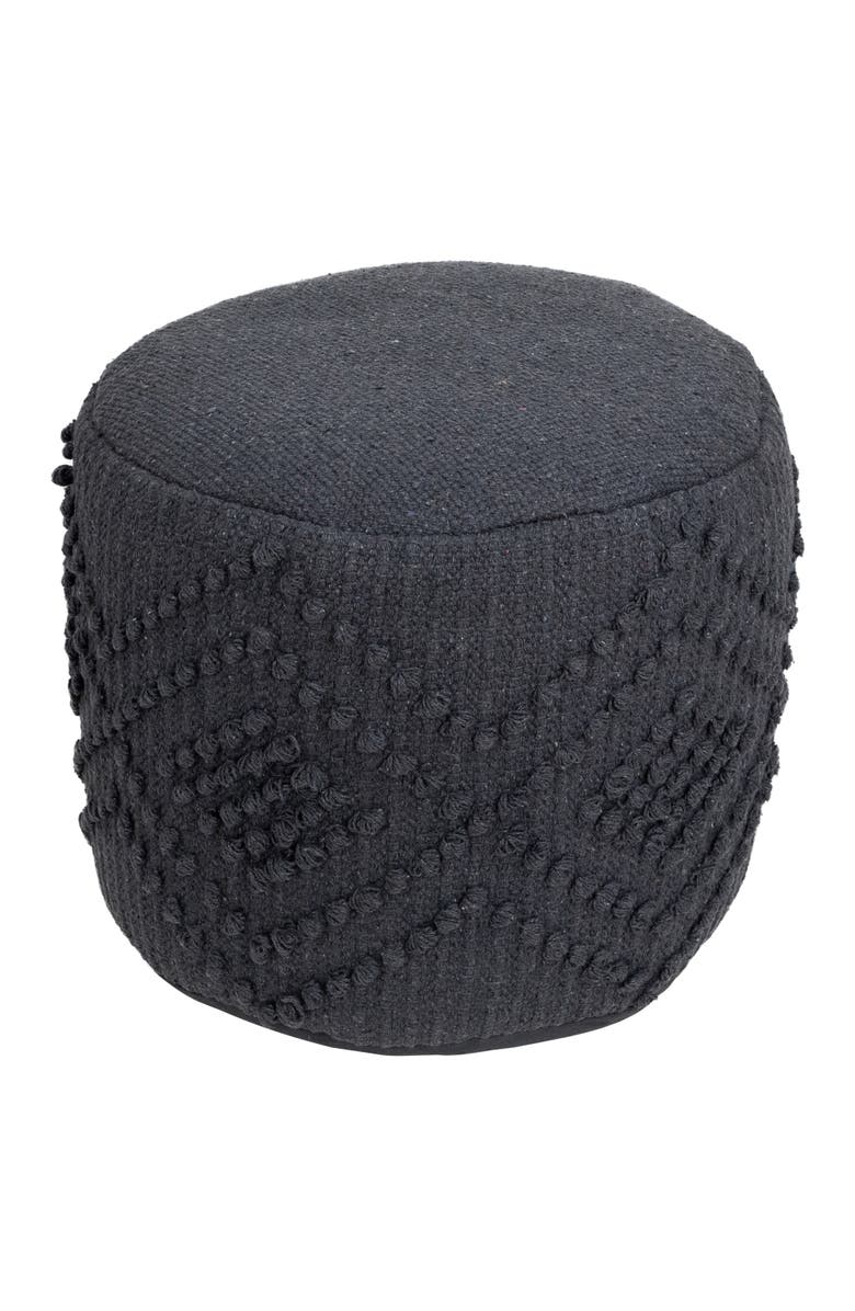 Northlight Woven Cotton Textured Round Pouf - 14" - Gray, Alternate, color, Gray