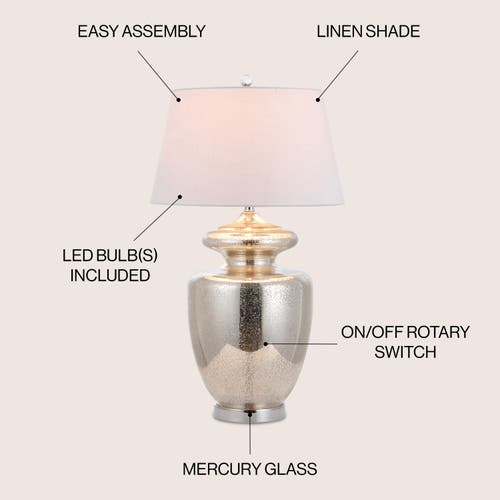Jonathan Y Hughes 31" Glass Led Table Lamp, Mercury Glass In Mercury Silver/ivory