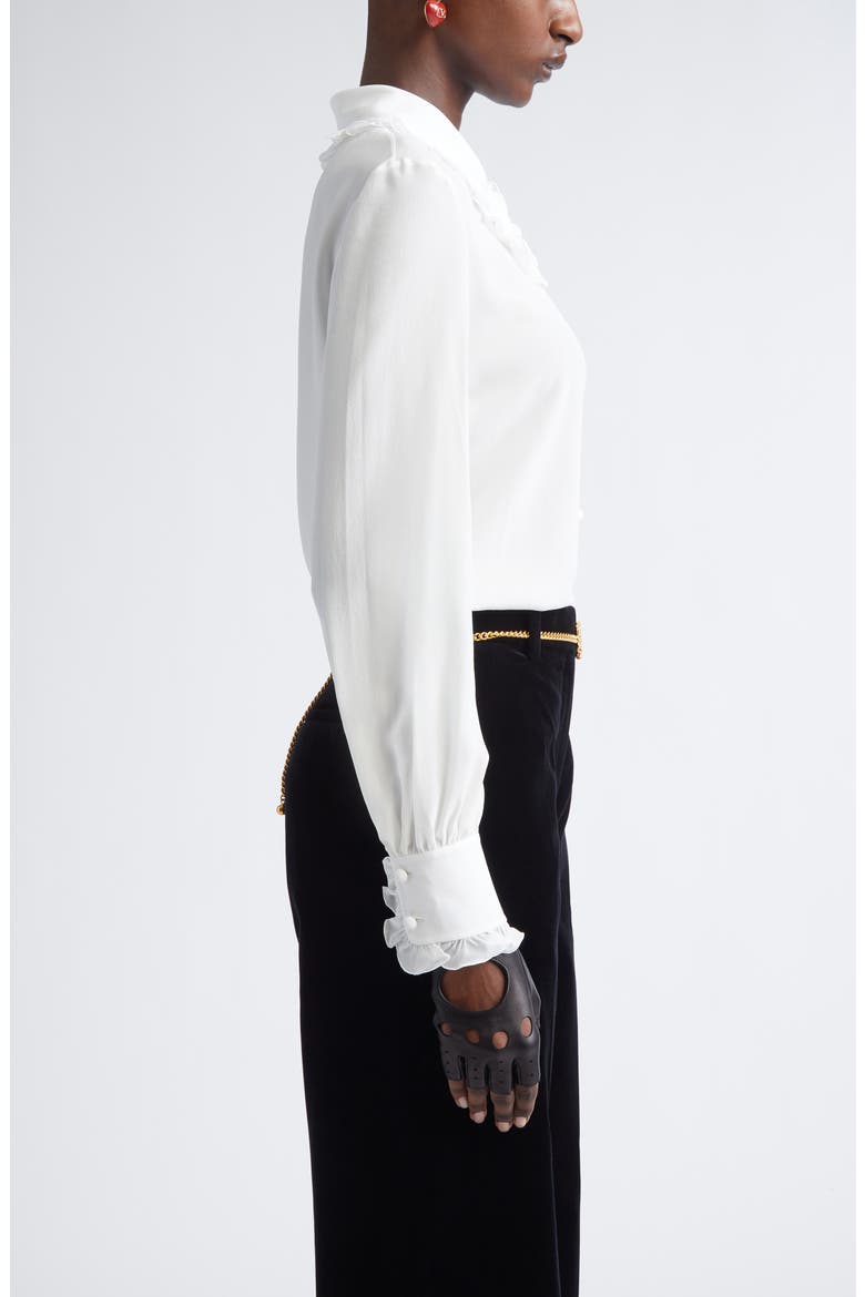 Ruffle Trim Silk Silk Crêpe de Chine Shirt, Alternate, color, IVORY