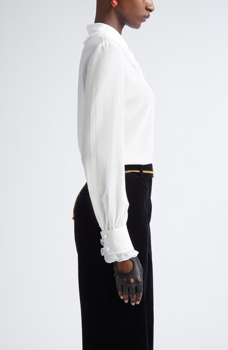 Valentino Ruffle Trim Silk Silk Crêpe de Chine Shirt, Alternate, color, Ivory