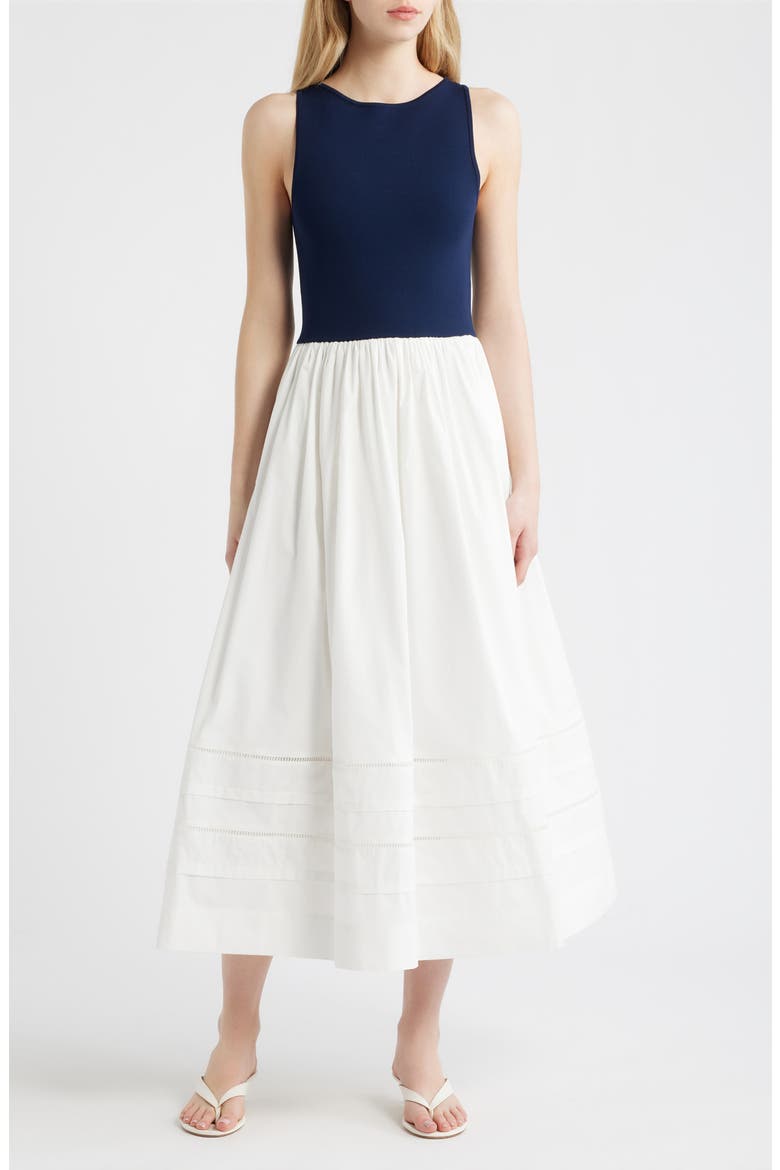 Mixed Media Dress, Main, color, NAVY/ OFF WHITE