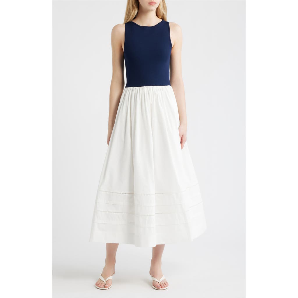 MOON RIVER Mixed Media Dress in Navy/off White at Nordstrom, Size Medium