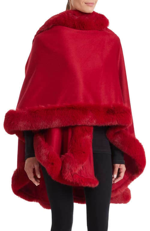 Sofia Cashmere Faux Fur Trim Cashmere Cape In Red