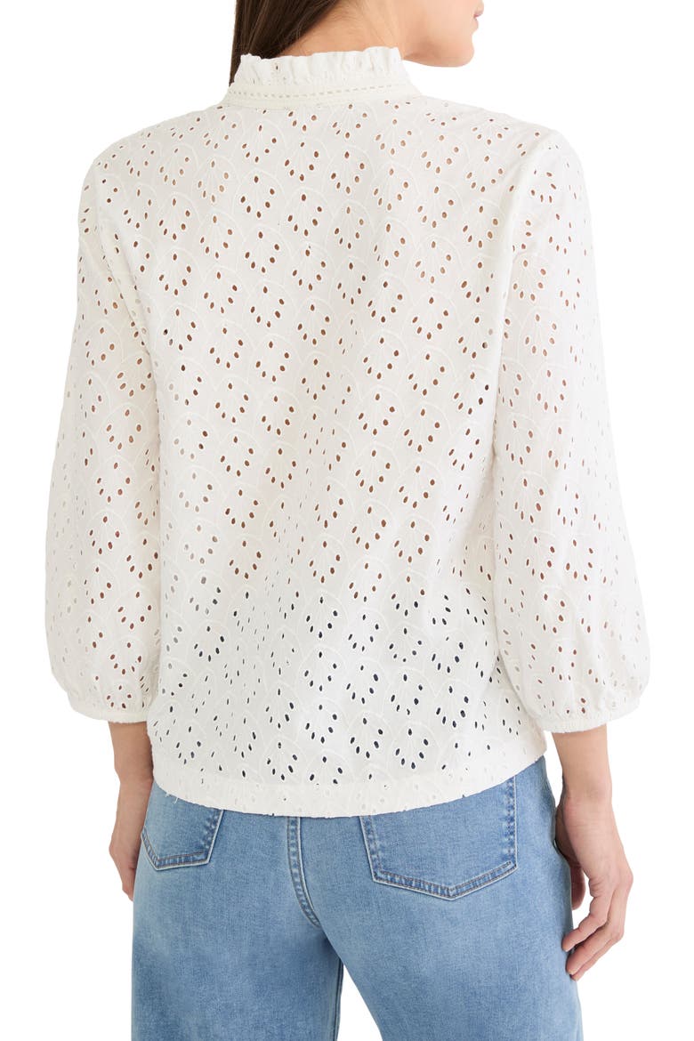 Ruffle Neck Eyelet Top, Alternate, color, PAPER WHITE
