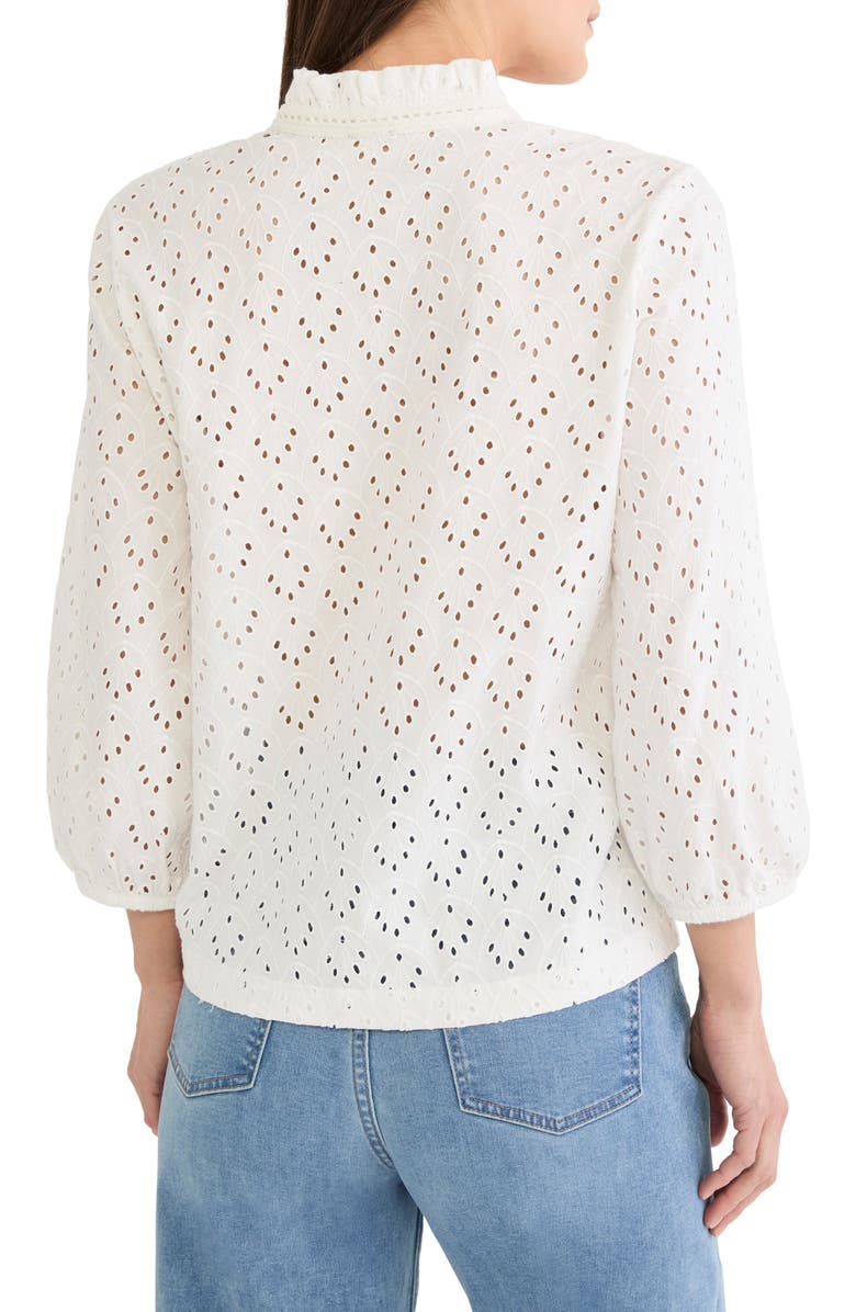 NIC+ZOE Ruffle Neck Eyelet Top, Alternate, color, Paper White