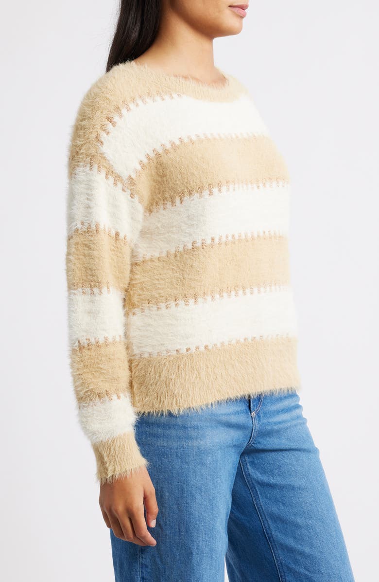 CITY BLUES Stripe Metallic Boat Neck Sweater, Alternate, color, Champagne/ Taupe