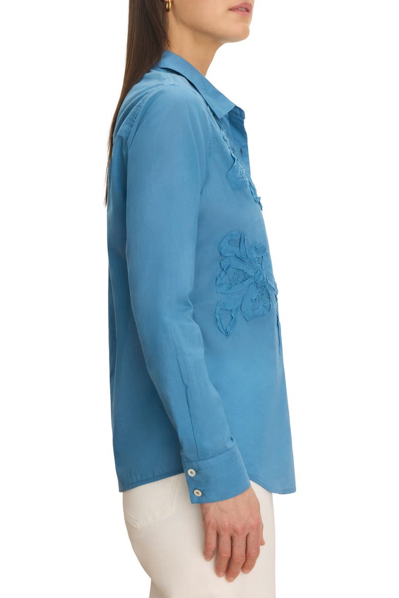 Beaded Floral Appliqué Button-Up Top, Alternate, color, BLUE CHILL