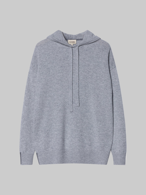 Gobi Cashmere Cashmere Pullover Hoodie Grey In Blue