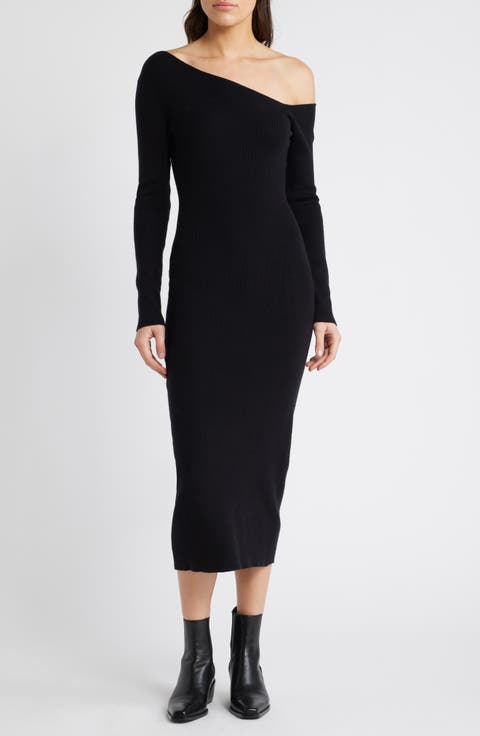 One-Shoulder Long Sleeve Sweater Dress