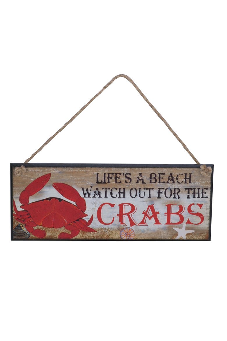 Life'S A Beach Watch Out For The Crabs Wall Sign Plaque, Main, color, Brown
