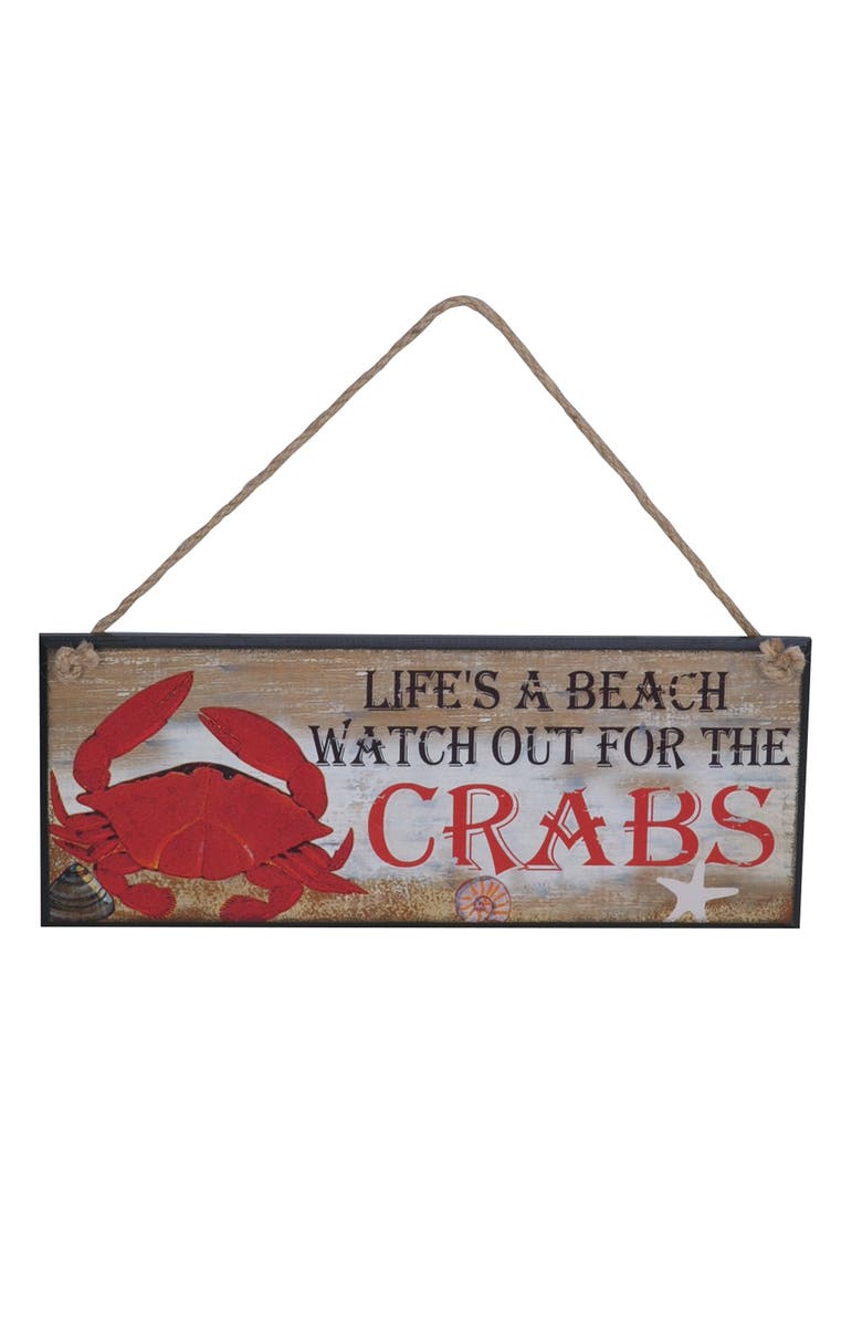 Beachcombers Life'S A Beach Watch Out For The Crabs Wall Sign Plaque, Main, color, Brown