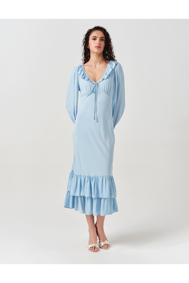 Melina Crepe Ruffle Hem Midi Dress, Alternate, color, Blue