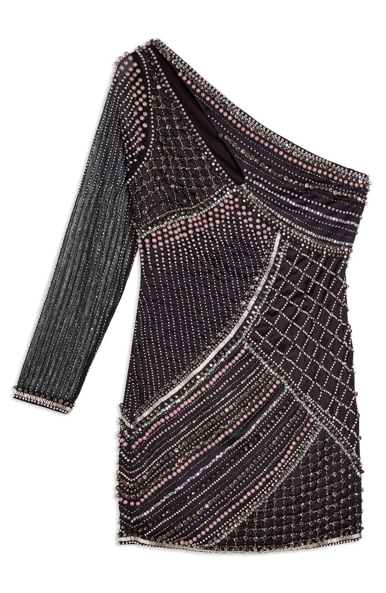 Topshop Embellished One-Shoulder Sheath Dress, Alternate, color, 