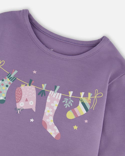 Deux Par Deux Organic Cotton Jersey Top With Owl In Purple