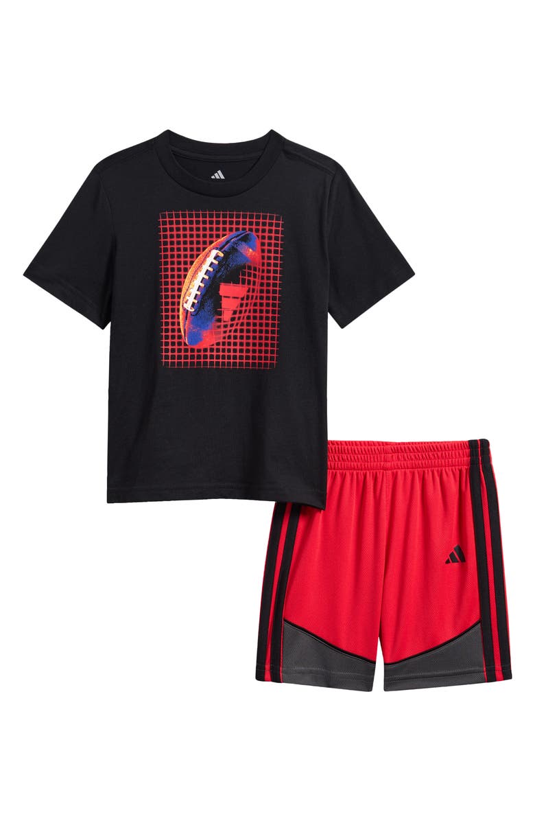 adidas Kids' Basketball Graphic T-Shirt & Athletic Shorts Set, Main, color, Black