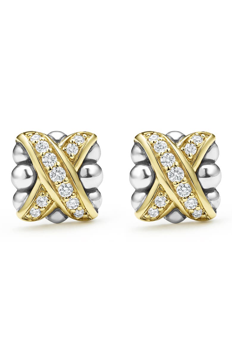 LAGOS Embrace Pavé Diamond & Caviar Stud Earrings, Alternate, color, Metallic