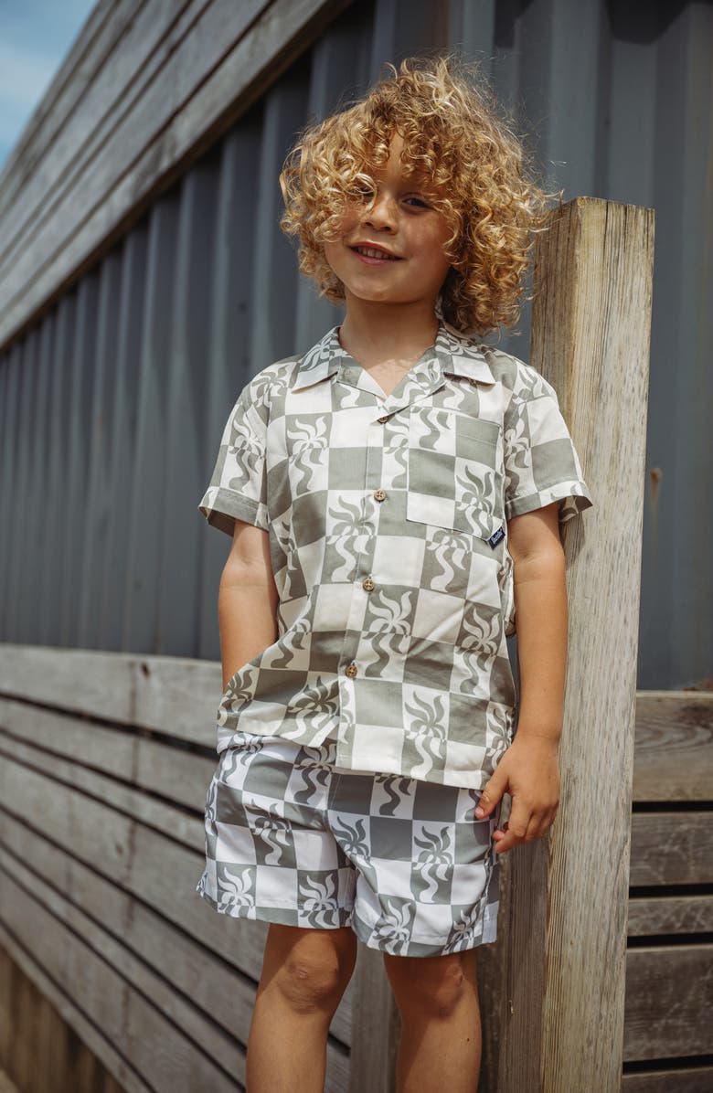 Boardies Kids' Clara Palm Swim Trunks, Alternate, color, Olive/ Cream