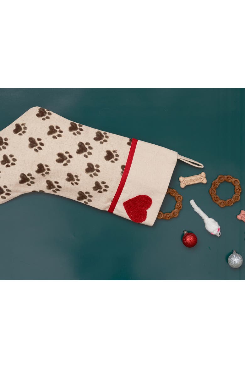 Paw Prints Heart Christmas Stocking, Alternate, color, Beige