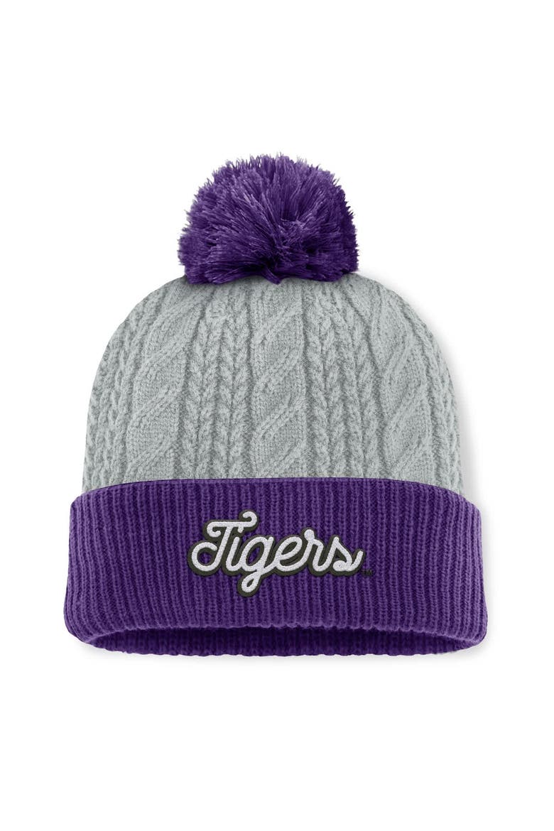 Women's Top of the World Gray/Purple LSU Tigers Becca Cuffed Knit Hat with Pom, Main, color, Gray