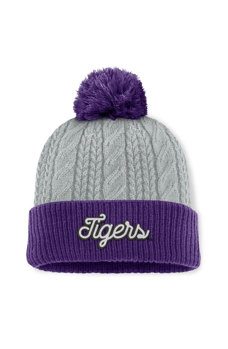 TOP OF THE WORLD Women's Top of the World Gray/Purple LSU Tigers Becca Cuffed Knit Hat with Pom, Main, color, Gray