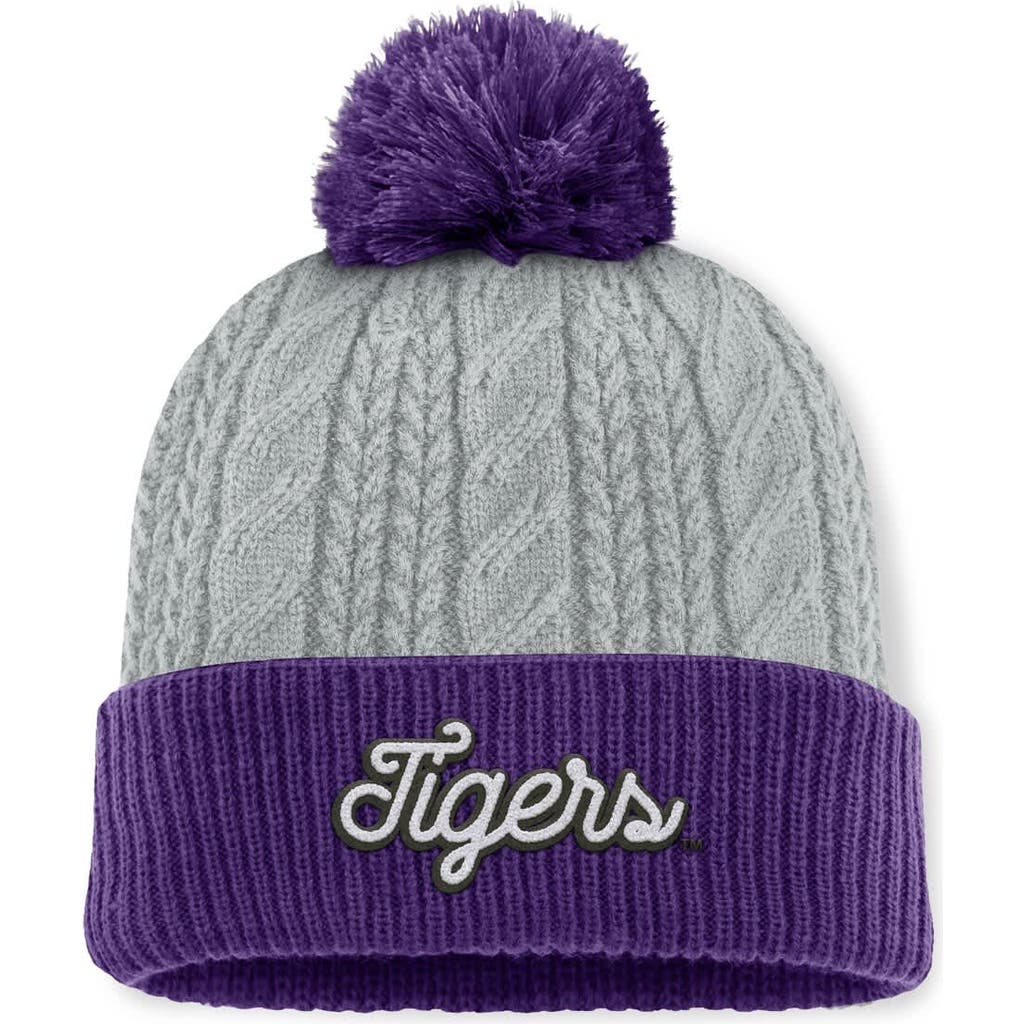 Top Of The World Gray/purple Lsu Tigers Becca Cuffed Knit Hat With Pom In Gray