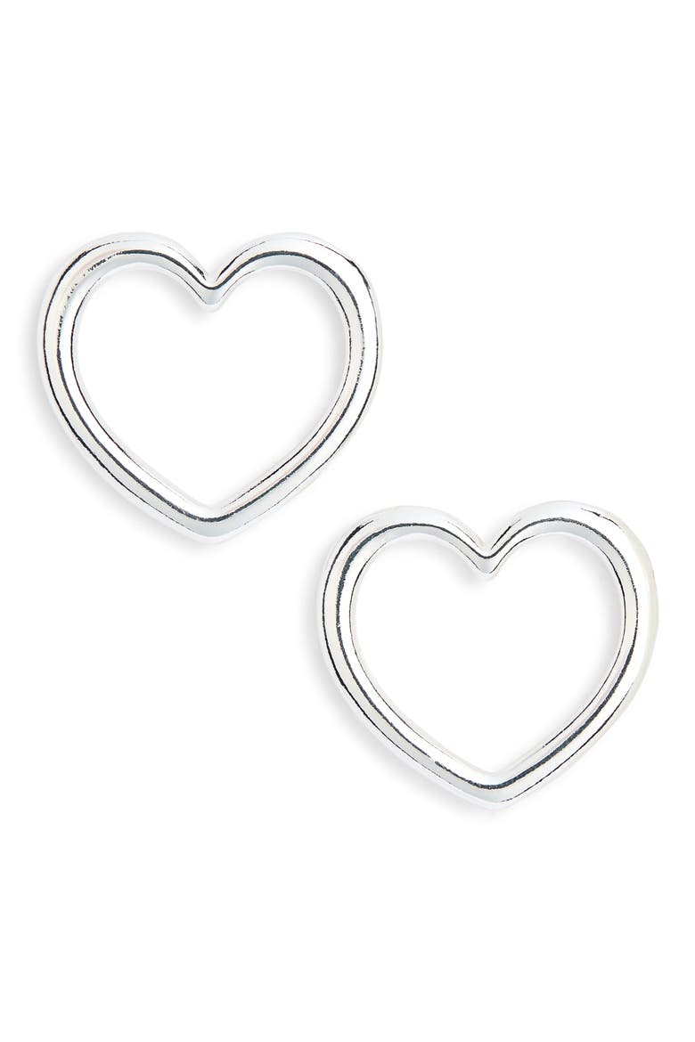 Open Heart Stud Earrings, Main, color, SILVER