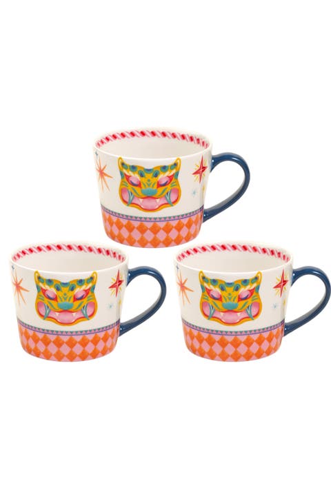 Luohu Porcelain Tiger Mug 12 oz Set of 3