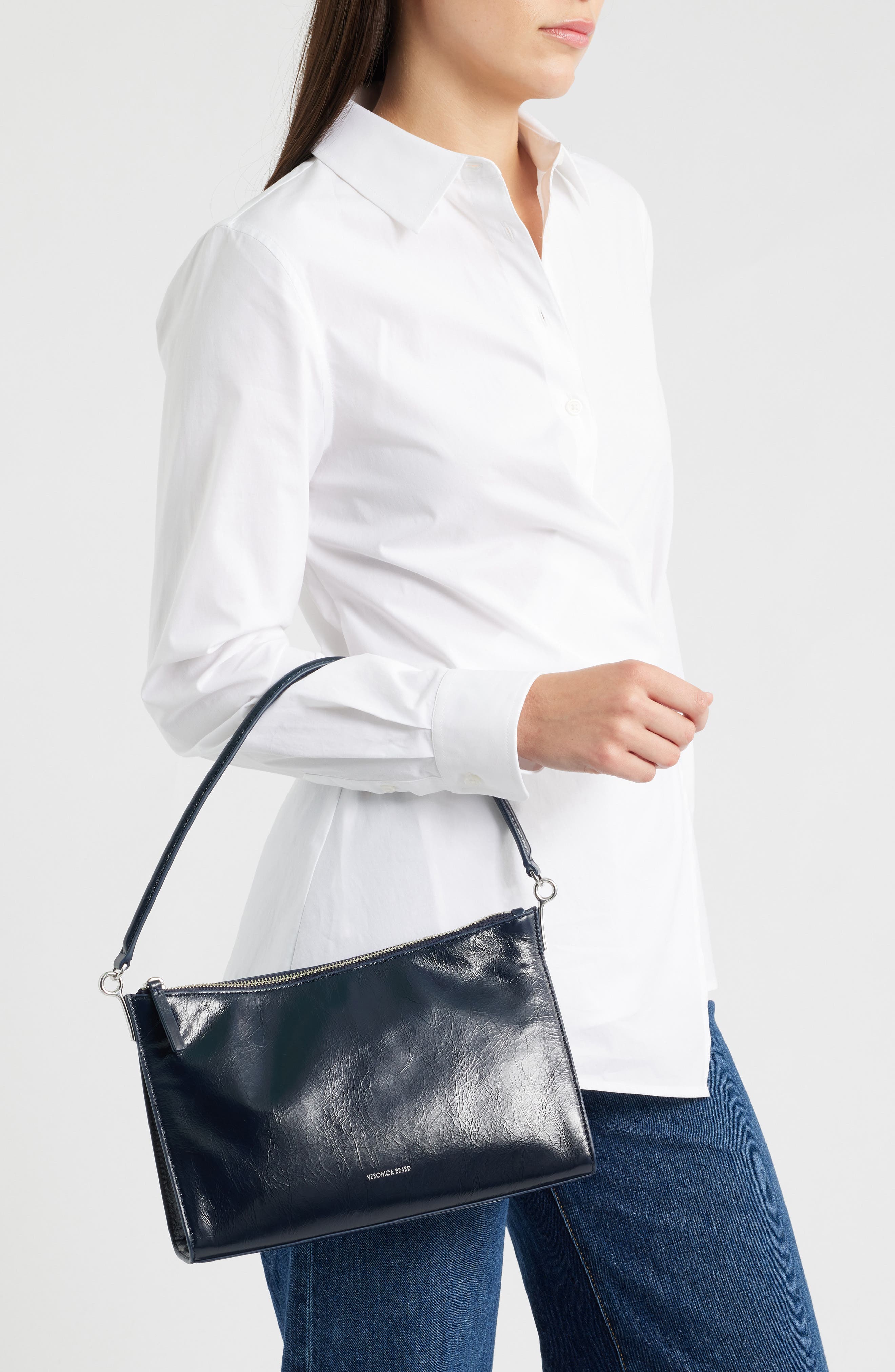 Small Crinkled Leather Shoulder Bag, Alternate, color, NAVY