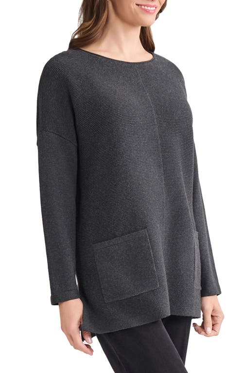 Jones New York Oversize Cotton Boatneck Tunic Sweater In Black